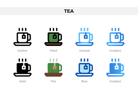 Tea icons in different style. Tea icons set. Holiday symbol. Different style icons set. Vector illustrationのイラスト素材