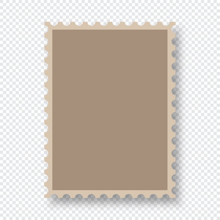 Blank postage stamp. Clean postage stamp template. Postage stamp border. Mockup postage stamp with shadow. Vector illustrationのイラスト素材