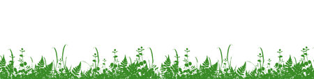 Vector green grass silhouette. Grass repeating background. Green grass silhouette background. Vector illustrationのイラスト素材