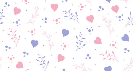 Seamless pattern with hearts and leaves. Sweet floral and tiny hearts seamless pattern. Vector illustrationのイラスト素材