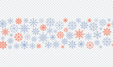 Snowflake seamless border. Snowflakes seamless pattern. Snowfall repeat backdrop. Winter holidays theme. Seamless background with snowflakes. Vector illustrationのイラスト素材
