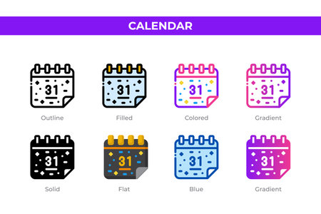 Calendar icons in different style. Calendar icons set. Holiday symbol. Different style icons set. Vector illustrationのイラスト素材