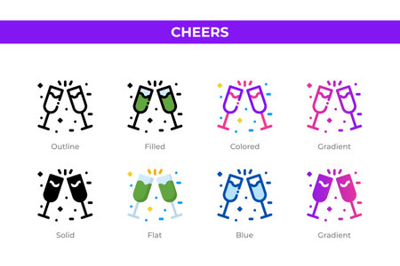 Cheers icons in different style. Cheers icons set. Holiday symbol. Different style icons set. Vector illustrationのイラスト素材