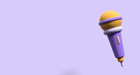 Microphone 3d render illustration. Mic for singing or podcast concept. Minimal style. 3d rendering icon of microphone. 3d rendering illustrationの写真素材