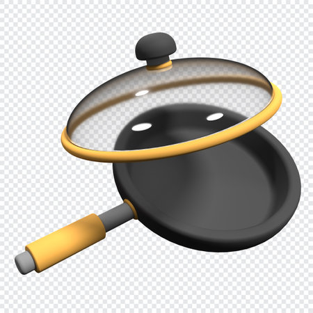 Frying pan 3d illustration on transparent background. 3d frying pan kitchen tool icon. 3d rendering illustrationの写真素材