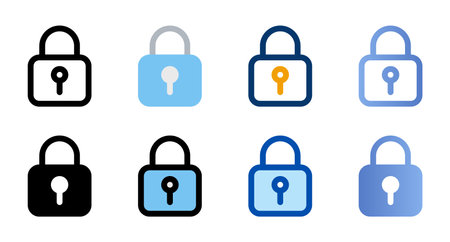 Lock icons in different style. Lock icons. Different style icons set. Vector illustrationのイラスト素材