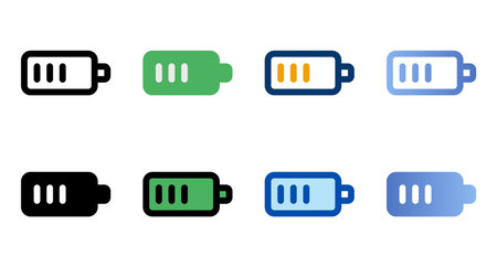 Battery icons in different style. Battery icons. Different style icons set. Vector illustrationのイラスト素材