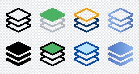 Layers icons in different style. Layers icons. Different style icons set. Vector illustrationのイラスト素材
