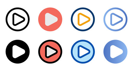 Play button icons in different style. Play button icons. Different style icons set. Vector illustrationのイラスト素材