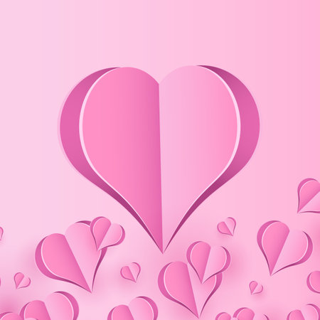 Holiday background design with big heart. Origami Hearts. Vector symbols of love for Happy Women's, Mother's Day, or Birthday greeting card. Vector illustrationのイラスト素材