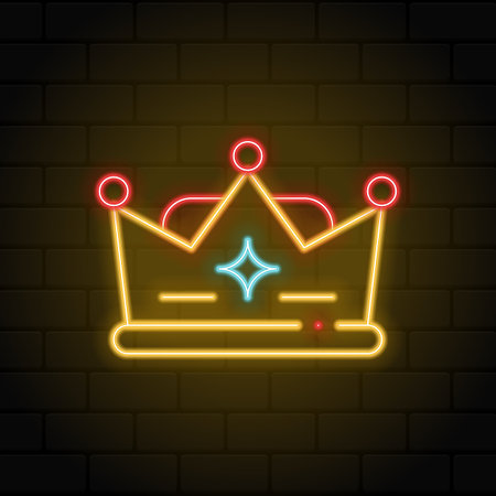 Glowing neon light crown icon. Colorful fashion sign. Royalty symbol trendy design element. Glowing neon. Vector illustrationのイラスト素材