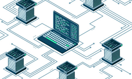 Abstract isometric high technology concept. Cloud storage isometric illustration. Big data center...