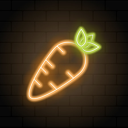 Carrot neon icon. Gardening and agriculture concept. Glowing neon. Vector illustrationのイラスト素材