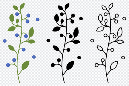 Foliage berry branch floral icons. Berries icons in different style. Berries icons set. Floral nature botanical elements. Vector illustrationのイラスト素材