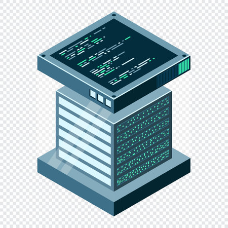 Isometric futuristic server. Isometric database or data center. Abstract blockchain. Computer storage. Cloud storage. Vector illustrationのイラスト素材