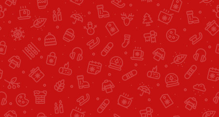 Winter holidays background. Winter set with seamless pattern. Collection winter icons. Snowman, tree, snowflakes, gift box. Vector illustrationのイラスト素材