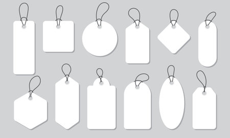 Blank white paper price tags or gift tags in different shapes. Price tag collection. Paper labels set. Set of sale tags and labels. Vector illustrationのイラスト素材
