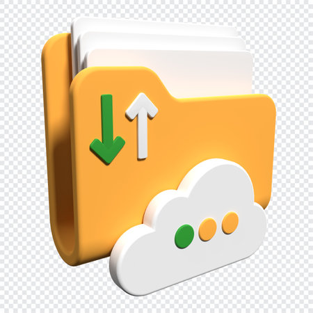 Cloud storage 3d illustration. File transfer concept. Cloud download and upload icon. Digital file...