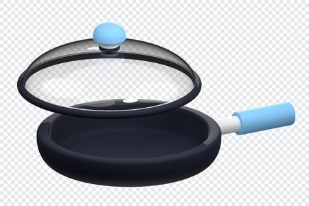 Frying pan 3d illustration on transparent background. 3d frying pan kitchen tool icon. 3d rendering illustrationの写真素材