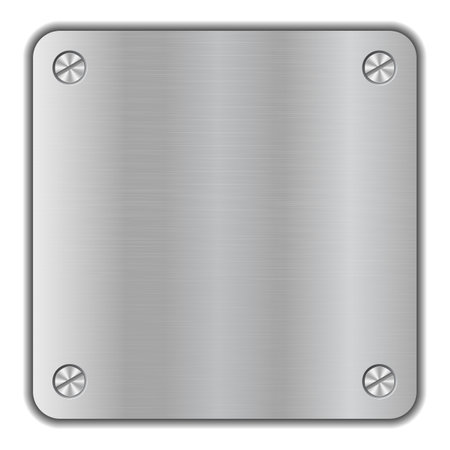 Brushed steel sign frame with metal screws. Realistic metal brushed plate. Metal plate. Steel sign. Vector illustrationのイラスト素材