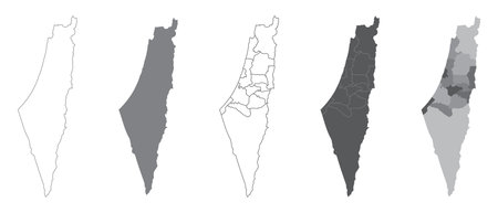 Set map of palestine. Detailed map of palestine. Grey silhouette. Palestine map. Vector illustrationのイラスト素材