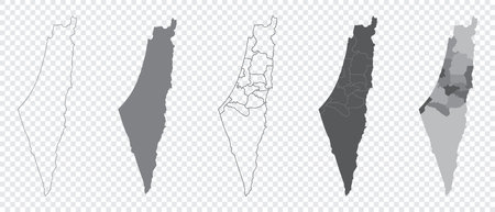 Set map of palestine. Detailed map of palestine. Grey silhouette. Palestine map. Vector illustrationのイラスト素材