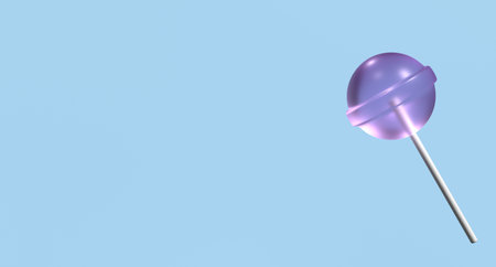 3D lollipop candy icon. Purple lollipop on white stick. Lollipop candy. 3D rendering