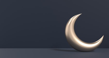 Islamic crescent moon icon. Gold crescent moon. Symbol shape design for islamic, religion, ramadan and eid conceptの写真素材