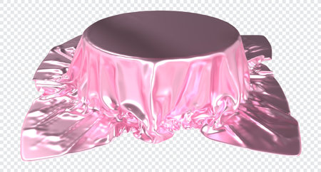 Pink podium pedestal on luxury satin. Pedestal or place for a product covered with silk. Podium covered pink silk fabric. 3D renderingの写真素材