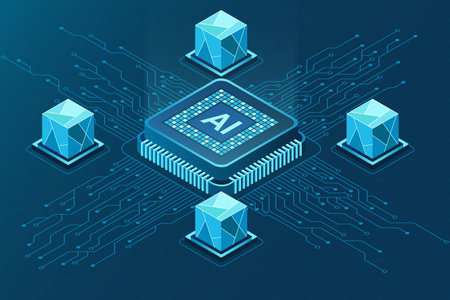 Isometric artificial intelligence chip concept. Artificial intelligence concept. Futuristic...