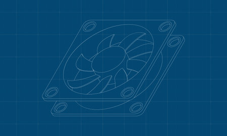 Isometric computer fan blueprint. Computer fan cooler. Isometric of PC case fan. Computer hardware components. Vector illustrationのイラスト素材
