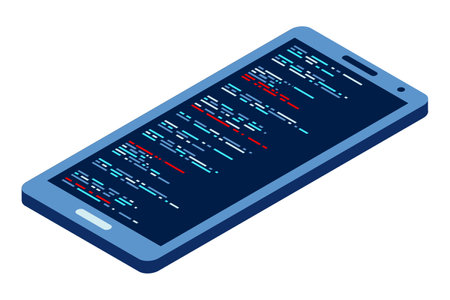 Isometric smartphone. Simple flat isometric phone. Smartphone device isometric technology. Isometric technologyのイラスト素材