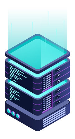Isometric futuristic server. Isometric database or data center. Abstract blockchain. Computer storage. Cloud storage. Isometric technologyのイラスト素材