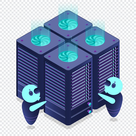 Isometric futuristic server. Isometric database or data center. Abstract blockchain. Computer storage. Cloud storage. Isometric technologyのイラスト素材
