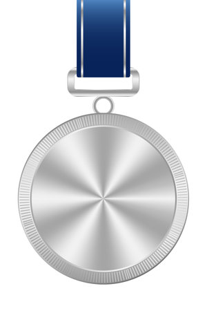 Realistic silver medal mockup. Silver medal with ribbon. Design winner silver medal prize. Winner award medal. Vector illustrationのイラスト素材