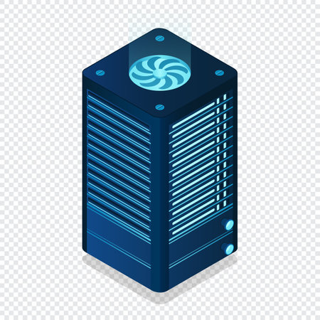 Isometric futuristic server. Isometric database or data center. Abstract blockchain. Computer storage. Cloud storage. Vector illustrationのイラスト素材