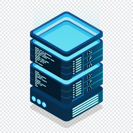 Isometric futuristic server. Isometric database or data center. Abstract blockchain. Computer...