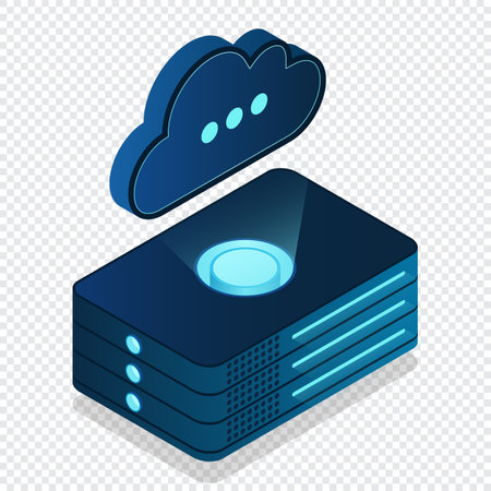 Isometric cloud database. Cloud computing and file cloud storage. Modern technology. Vector illustrationのイラスト素材