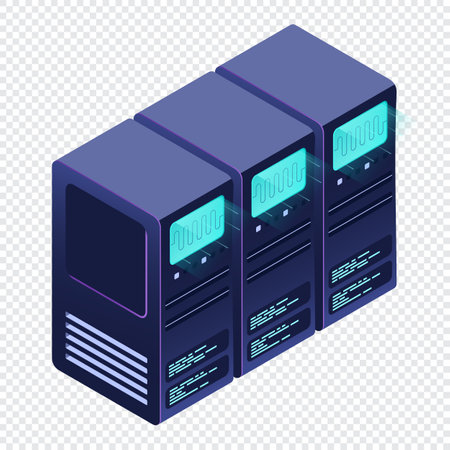 Isometric futuristic server. Isometric database or data center. Abstract blockchain. Computer...