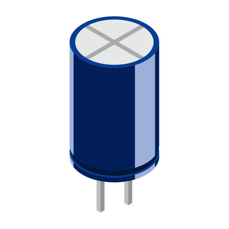Capacitor electronic component. Capacitor icon. Isometric capacitor. Isometric electronic component. Vector illustrationのイラスト素材