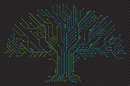 Circuit board tree. Tree data technology circuit line. Abstract futuristic circuit board. Futuristic technology design elements. Vector illustrationのイラスト素材