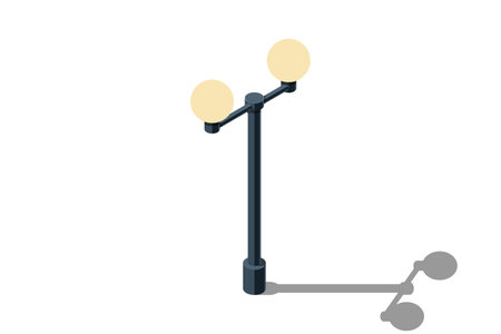Isometric of light lamp pillar. Isometric street light. Isometric icon of a park light. Light pillar icon. Isometric outdoor lightingのイラスト素材