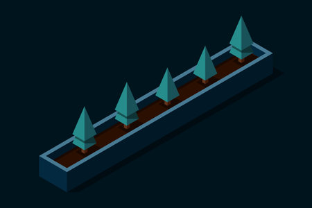 Isometric plant at night. Isometric potted plant illustration. Isometric vector tree. Tree isometric elements. Isometric vector illustrationのイラスト素材