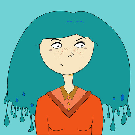 Blue hair girl illustrationのイラスト素材