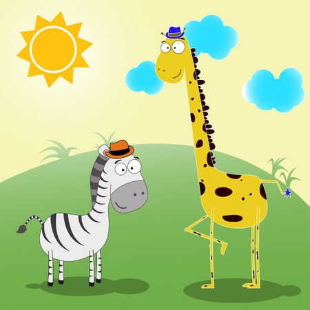 Zebra Giraffe valley illustrationのイラスト素材