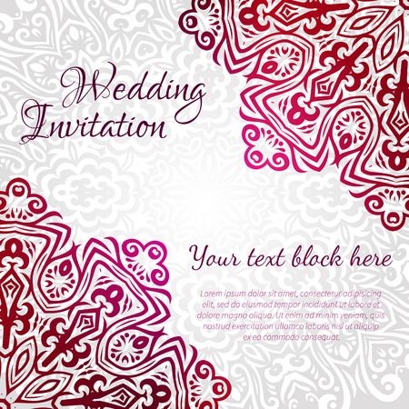 Lacy vector wedding card template  Romantic vintage wedding invitation  Abstract circle floral ornament  Good for birthday invitation or baby shower invitation  ethnic designのイラスト素材