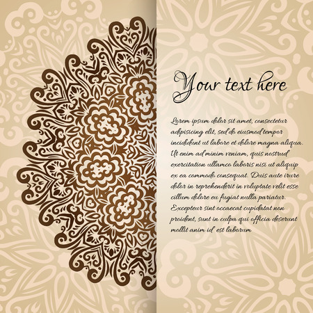 Lacy vector wedding card template  Romantic vintage wedding invitation  Abstract circle floral ornament  Good for birthday invitation or baby shower invitation  ethnic designのイラスト素材