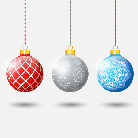 Illustration hanging Christmas multicolor balls isolated on white background - vectorのイラスト素材