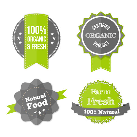 Set of Fresh Organic Labels and Elements. Vector farm green stickersのイラスト素材