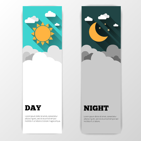 Sun, moon and stars. Day and night vector banners isolatedのイラスト素材